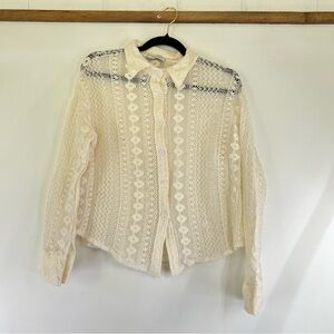 RIHOAS Cream Lace Button-Up Blouse Small Coquette Boho Beach Romantic